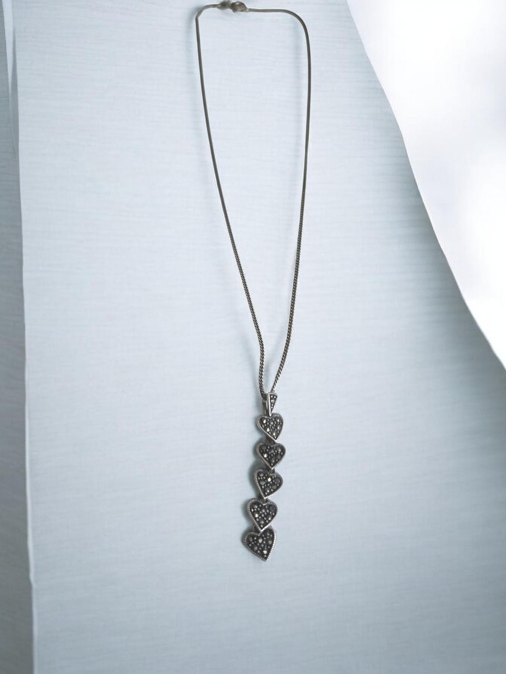 Silver Heart Drop Pendant Necklace - Sparkling Multi-Heart Design